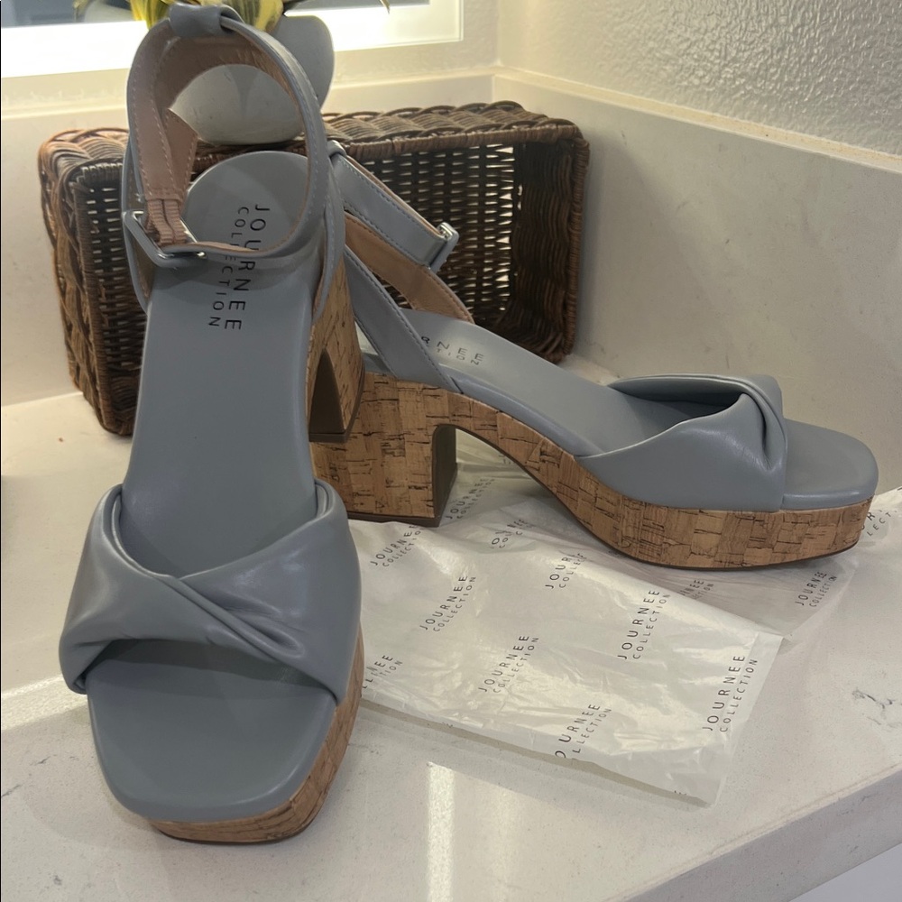 Journee Collection Women's Blue (light blue/light gray) Platform Sandals. New
